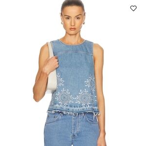 Ganni Broderie Anglaise Denim Top